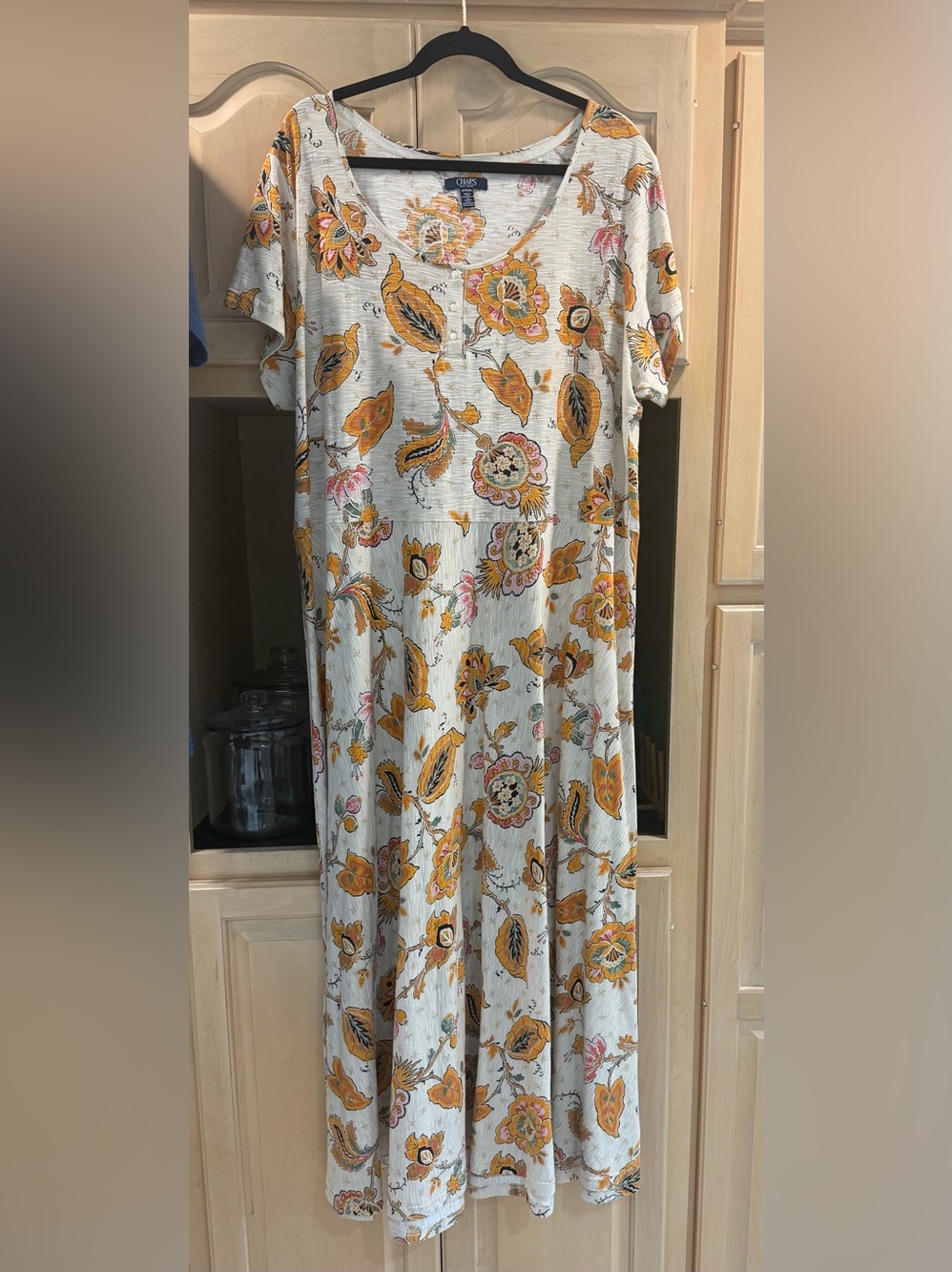 Chaps Cream Maxi Dress with Mustard Floral Print 2X